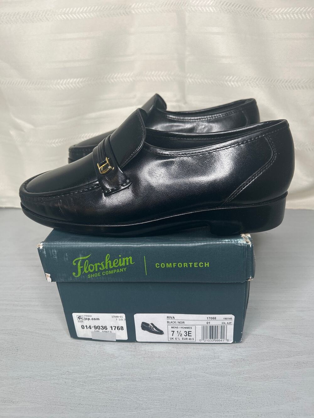 Florsheim Riva Men's Black Leather Moc Toe Slip-On Size 7.5 3E Extra Wide